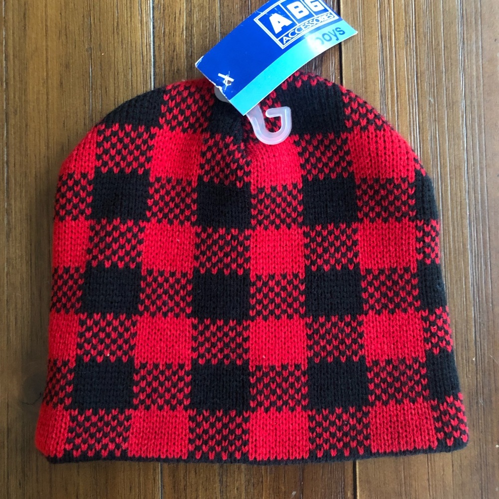 Buffalo Plaid Boys Beanie Hat Red Black New